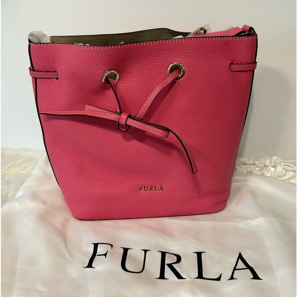 Furla Costanza Drawstring Bucket Bag in Ortenzia ( Barbie Pink) New with tag